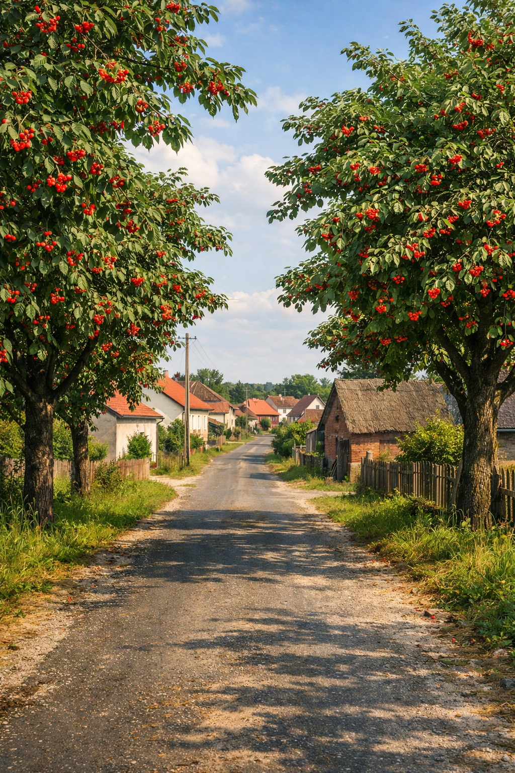 Silesian garden and orchard landscape illustration