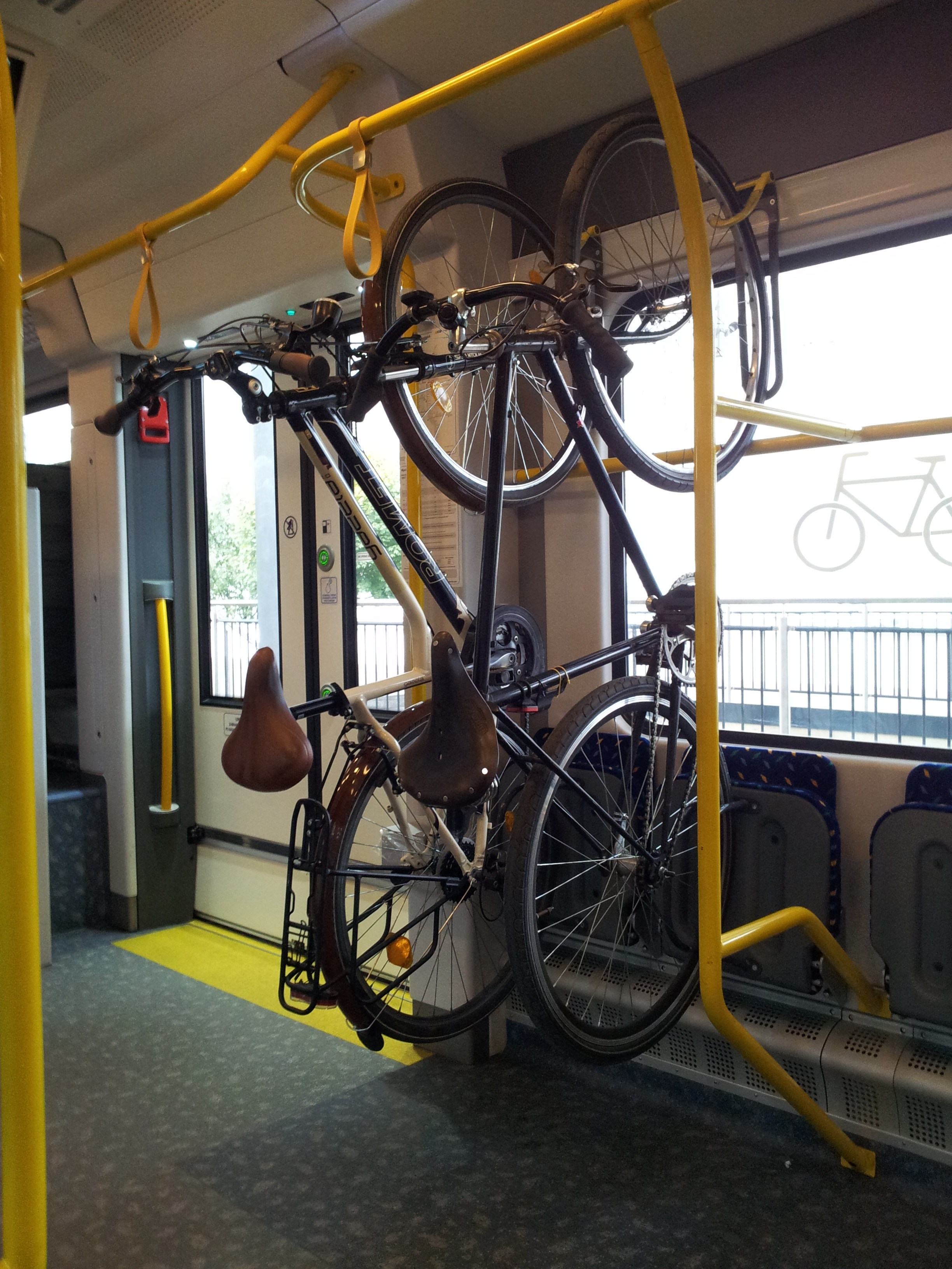 Our bikes hanging inside the ELF train