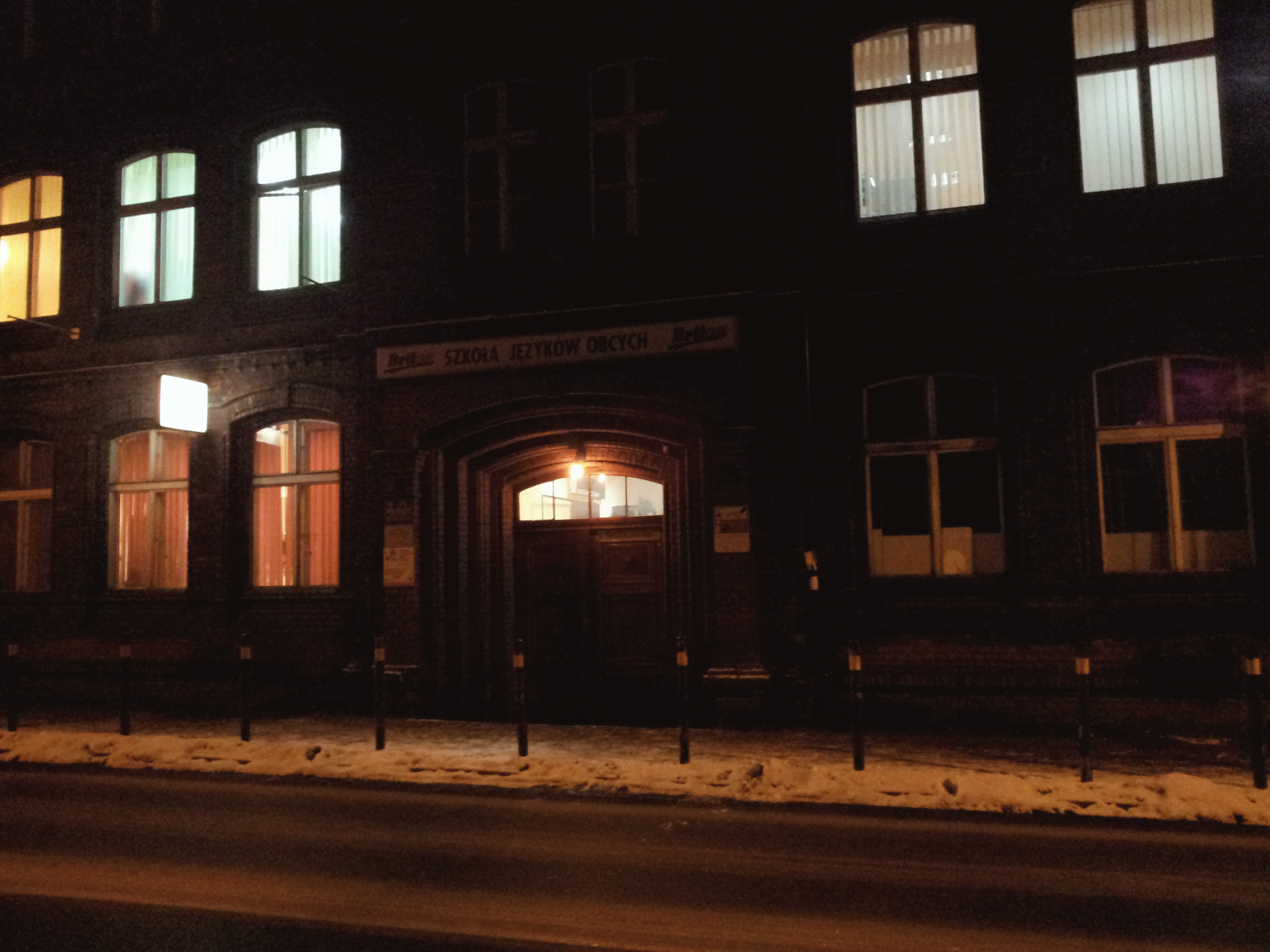 Britam language school building in Zabrze during winter